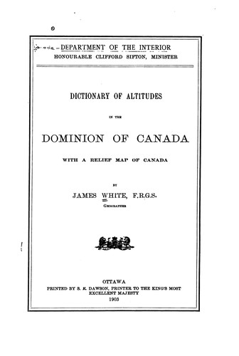 Cover for Dictionary of Altitudes in the Dominion of Canada: With a Relief Map of Canada