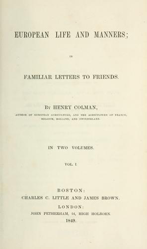 Cover for European life and manners