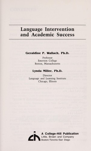Cover for Language intervention and academic success