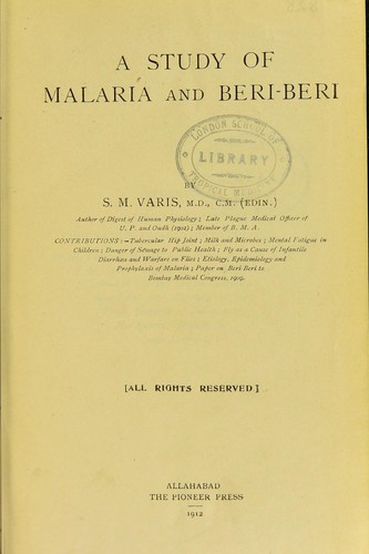 Cover for A study of malaria and beri-beri