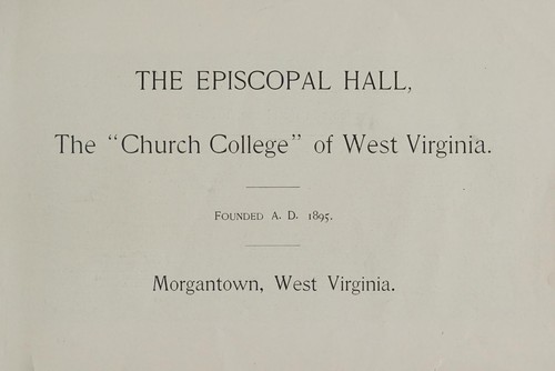 Cover for The Episcopal Hall, the "church college" of West Virginia
