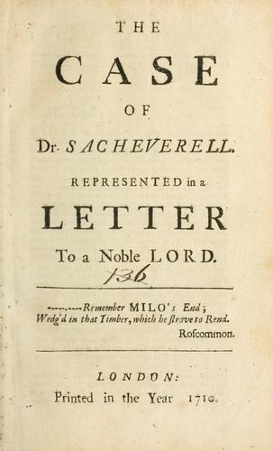 Cover for case of Dr. Sacheverell represented in a letter to a noble lord.