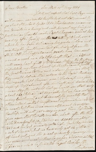 Cover for Letter to "Brother" complaining of scarcity of money and Assembly's address to King to stop slave trade