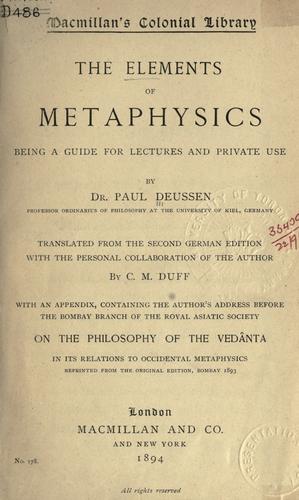 Cover for The elements of metaphysics