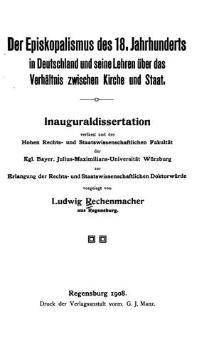 Cover for Der Episkopalismus des 18. Jahrhunderts in Deutschland und seine Lehren über das Verhältnis ...