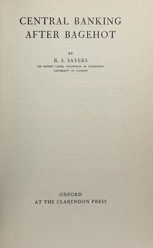 Cover for Central banking after Bagehot. --