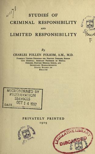 Cover for Studies of criminal responsibility and limited responsibility