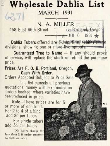 Cover for Wholesale dahlia list, March 1931