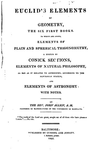 Cover for Euclid's Elements of Geometry, the First Six Books: With Notes.