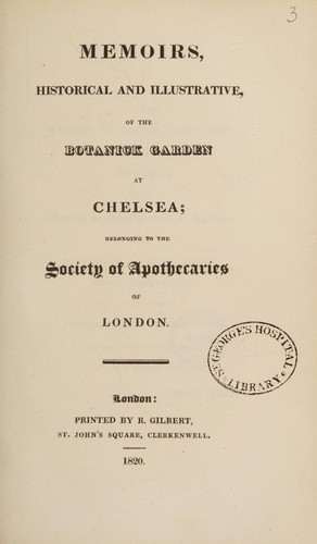 Cover for Memoirs historical and illustrative, of the Botanick Garden at Chelsea ; belonging to the Society of Apothecaries of London