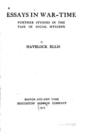 Cover for Essays in War-time: Further Studies in the Task of Social Hygiene