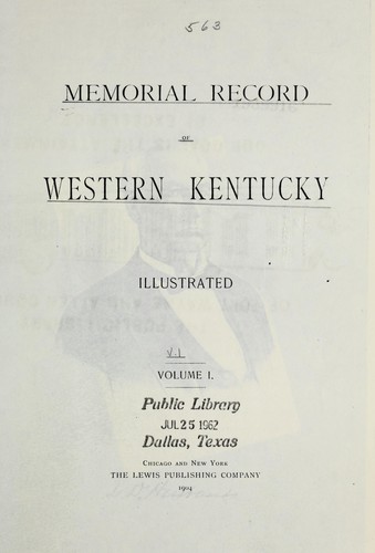 Cover for Memorial record of western Kentucky ...