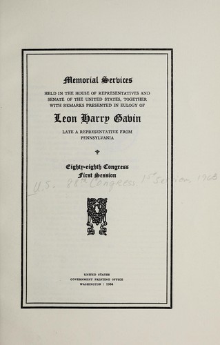 Cover for Memorial services held in the House of Representatives and Senate of the United States