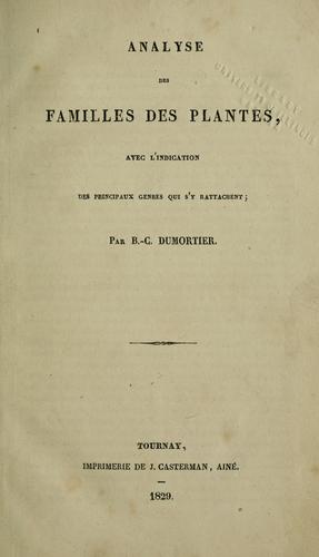 Cover for Analyse des familles des plantes