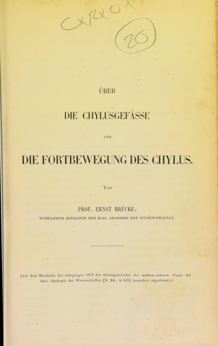 Cover for Über die Chylusgefässe und die Fortbewegung des Chylus
