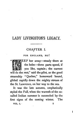 Cover for Lady Livingston's legacy, by the author of 'Lady Flavia'.