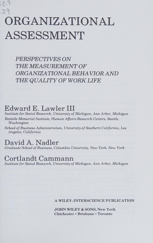 Cover for Organizational assessment