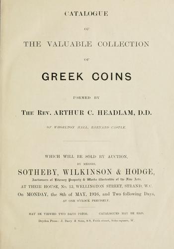 Cover for Catalogue of the valuable collections of Greek coins formed by the Rev. Arthur C. Headlam which will be sold by auction