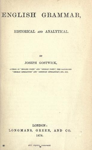 Cover for English grammar, historical and analytical.