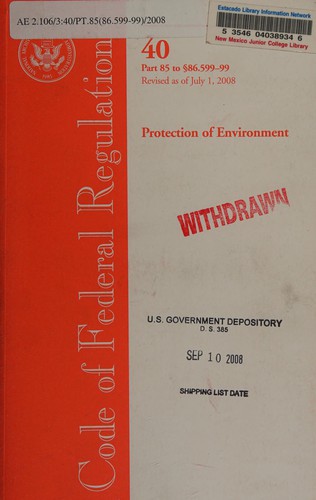 Cover for Code of federal regulations, title 40, protection of environment, pt. 85-86 (85-86.599-99), ...