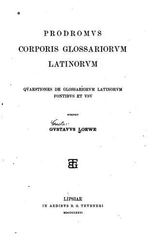 Cover for Prodromvs Corporis glossariorvm latinorvm