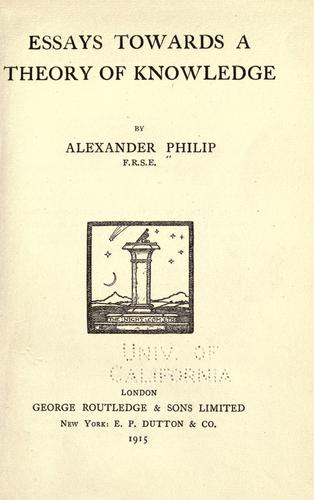 Cover for Essays towards a theory of knowledge