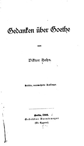 Cover for Gedanken über Goethe