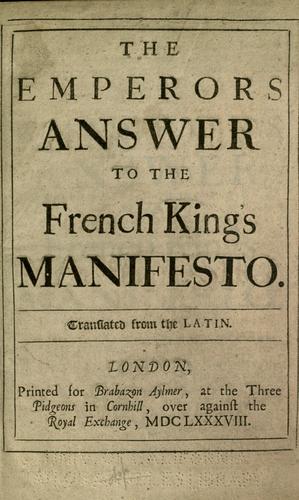 Cover for The emperors answer to the French kings manifesto. Translated from the Latin.