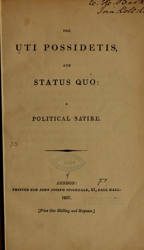 Cover for The uti possidetis and status quo