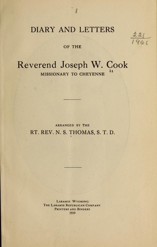 Cover for Diary and letters of the Reverend Joseph W. Cook, missionary to Cheyenne.