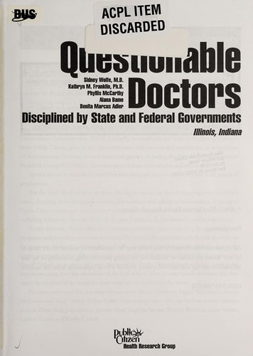 Cover for Questionable Doctors Disciplined by State and Federal Governments