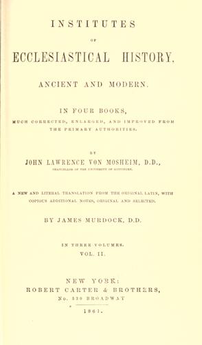 Cover for Institutes of ecclesiastical history, ancient and modern