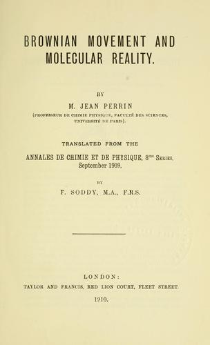 Cover for Brownian movement and molecular reality