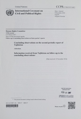 Cover for Concluding observations on the second periodic report of Tajikistan
