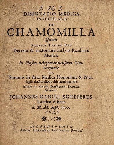 Cover for Disputatio medica inauguralis de chamomilla