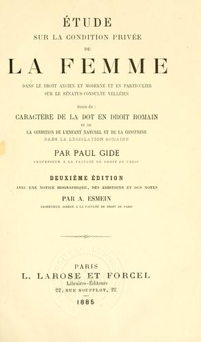 Cover for Étude sur la condition privée de la femme