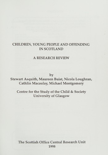 Cover for Children, Young People and Offending in Scotland