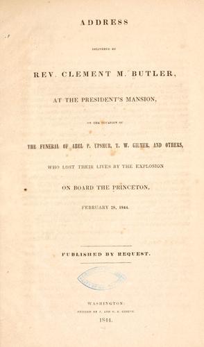 Cover for Address delivered by Rev. Clement M. Butler, at the President's mansion
