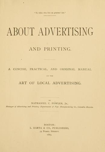 Cover for About advertising and printing.