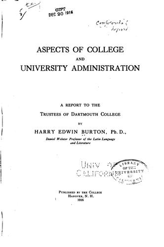 Cover for Aspects of College and University Administration: A Report to the Trustees ...