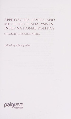 Cover for Approaches, levels, and methods of analysis in international politics