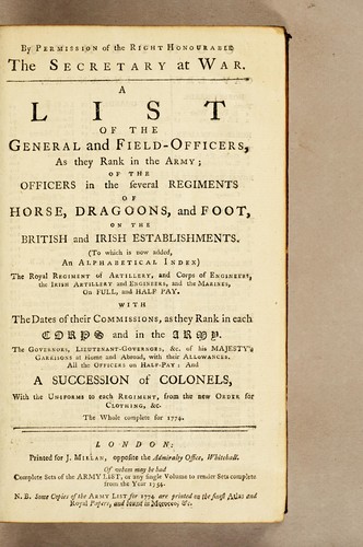 Cover for A list of the general and field-officers, as they rank in the Army
