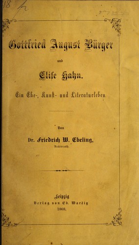 Cover for Gottfried August Bürger und Elise Hahn