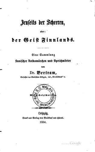 Cover for Jenseits der Scheeren, oder: der Geist Finnlands, eine Sammlung finnischer ...