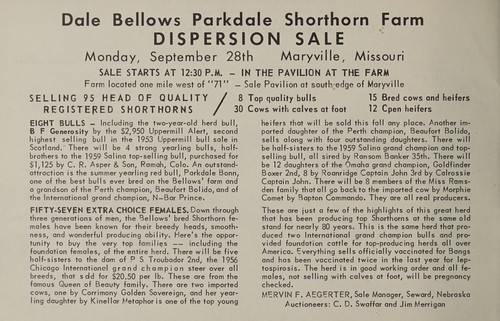 Cover for Dale Bellows Parkdale shorthorn farm dispersion sale