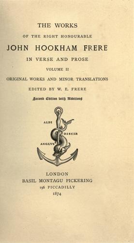 Cover for works of the Right Honourable John Hookham Frere in verse and prose...