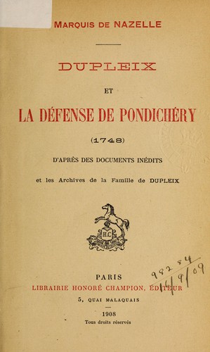 Cover for Dupleix et la défense de Pondichéry (1748)