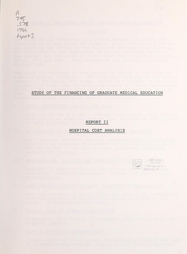Cover for Study of the financing of graduate medical education