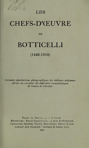 Cover for Les chefs-d'oeuvre de Botticelli (1446-1510)