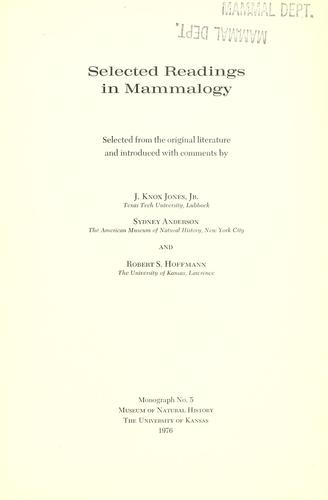 Cover for Selected readings in mammalogy